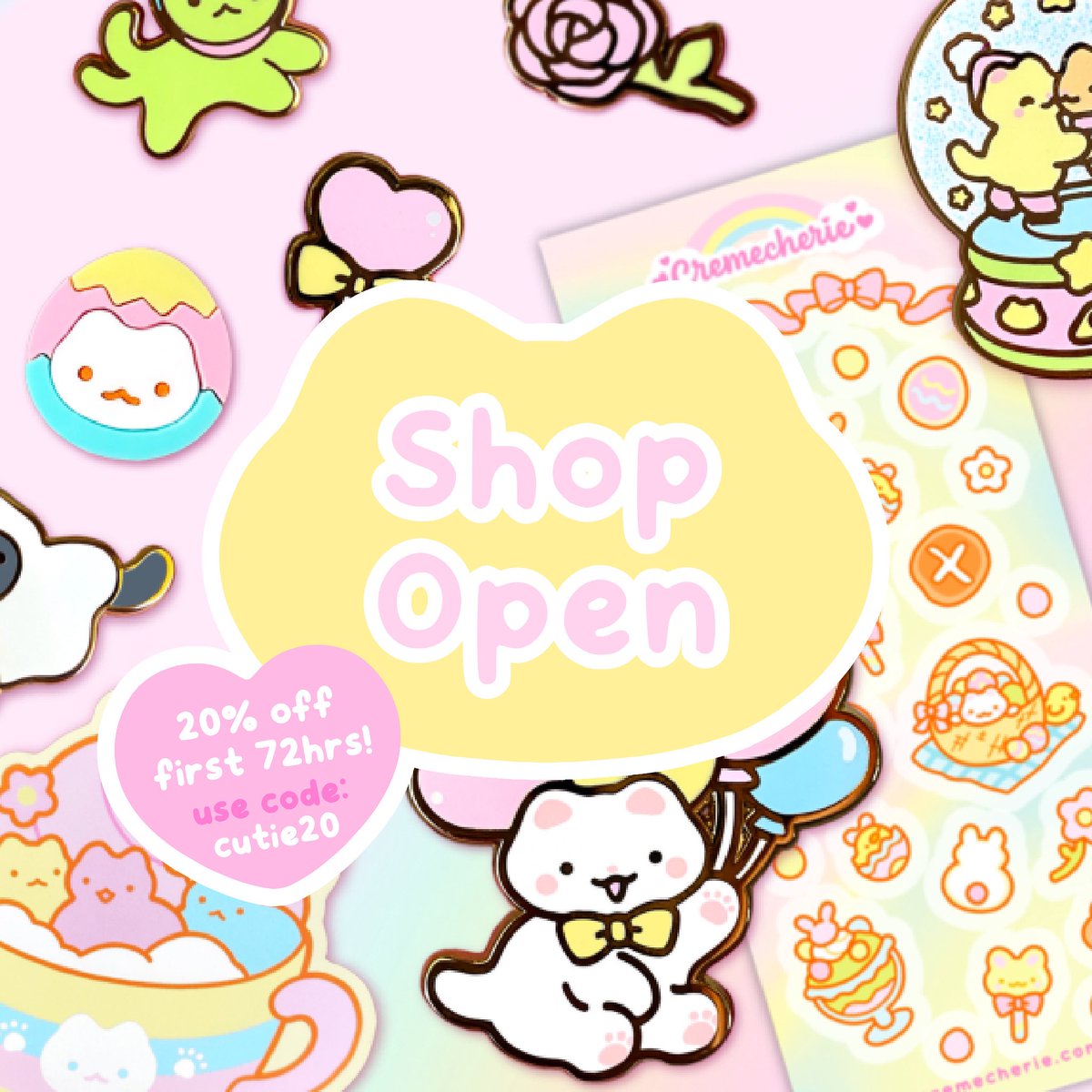 Shop is now live! Use code: cutie20 for 20% off the next 72hrs and all orders come with a lil treat 😋💝
cremecherie.com