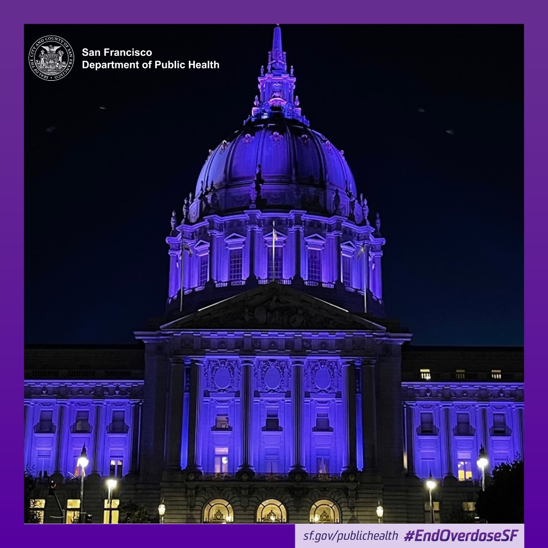 SF_DPH's tweet photo. Tonight, on Intl. Overdose Awareness Day, City Hall is lit in purple in remembrance of the lives lost to overdoses. From prevention to treatment, @SF_DPH is committed to preventing overdoses.
Treatment is available:
24/7 Access Line at 888-246-3333
#EndOverdoseSF #IOAD2024 https://t.co/d0YmRkFuPC