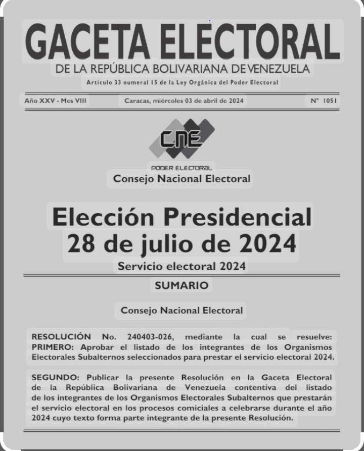 Y LA GACETA ELECTORAL CON LOS RESULTADOS DE LA ELECCION PRESIDENCIAL 28/7/24,  COMO PA CUANDO....??