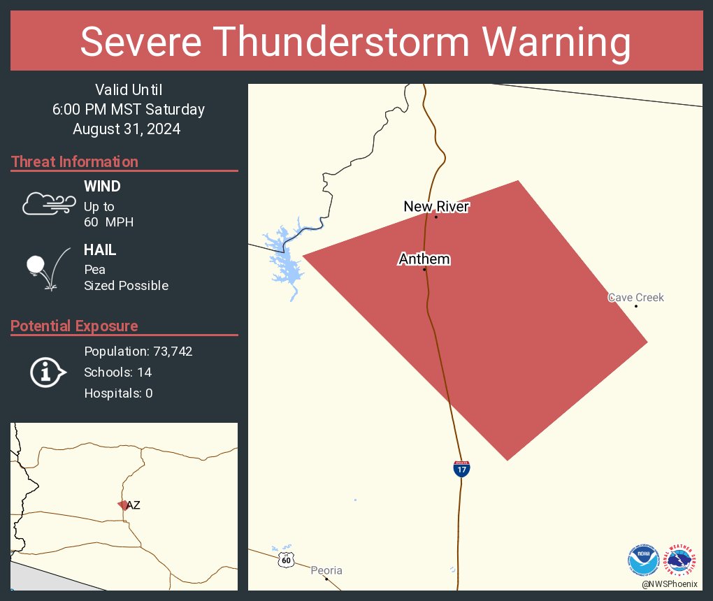 Severe Thunderstorm Warning including Anthem AZ and  New River AZ until 6:00 PM MST