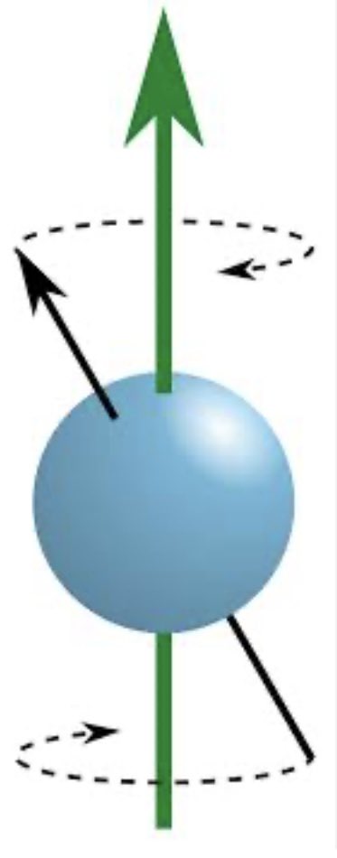 CreationMythBit's tweet image. The precession of a spin 1/2 particle  around a magnetic field reveals much. The particle must be in an indefinite state, and such superposition of spins reveals itself as a pull around an axis of rotation. Indefiniteness becomes certainty, as branches of information converge