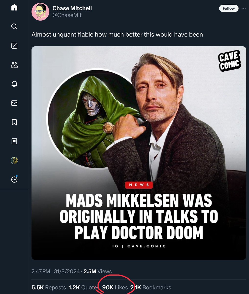 A lot of people agree
But it would have tied Mads up for months 
Also Mads in a mask covering his fabulous face is not best Mads