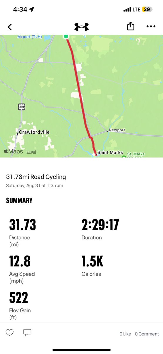Active recovery workout from today, 31.7 mile bike ride.