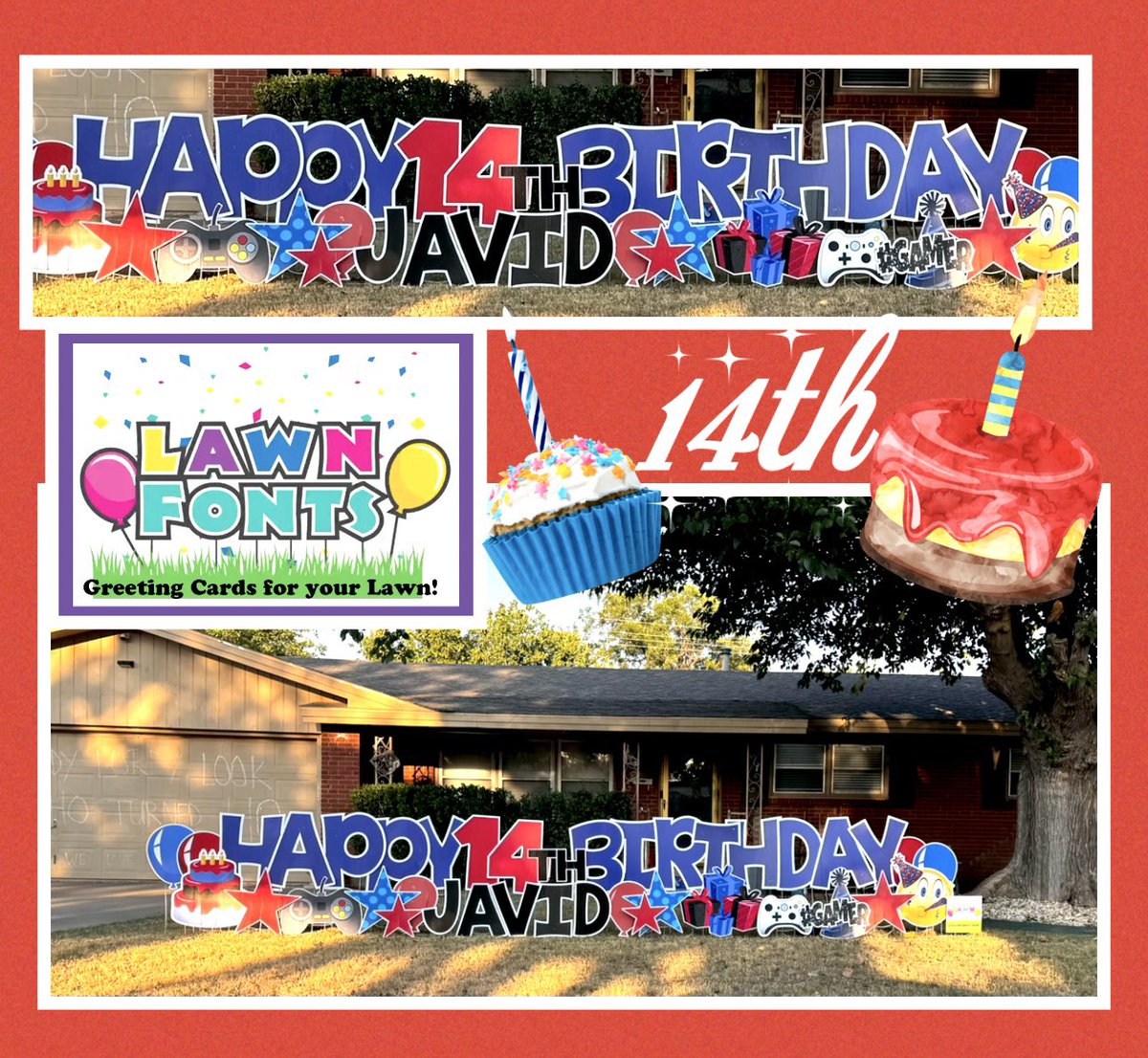 Great day to celebrate a birthday! 🎂 🎉🥳 Happy 14th! 🥳🍰 🎮 Lawnfonts.com #celebrate #14thbirthday #yardsignrentals #sayitwithus #lawnfontslubbock