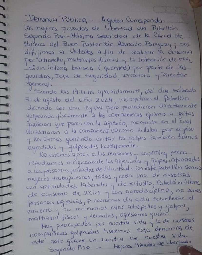 #Urgente | Mujeres privadas de libertad del Buen Pastor denuncian la irrrupcion violenta y agresiones físicas por parte de agentes penitenciaros.

🚨 El hecho de habría producido esta noche, alrededor de las 19:00 h. Las mujeres exigen la intervención de organismos de protección.