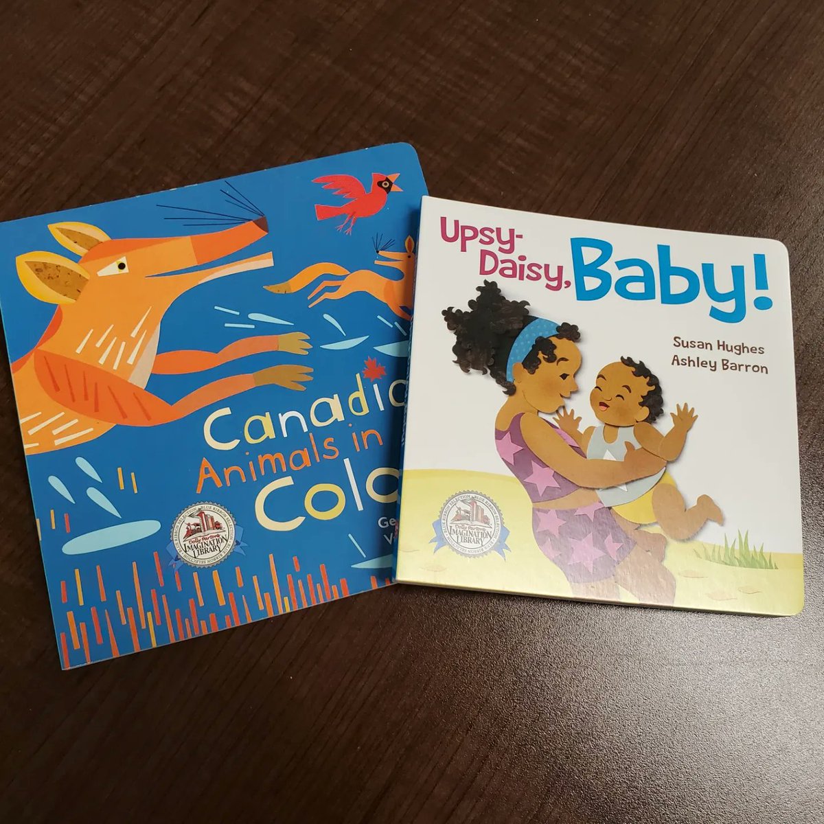 Just rec'd copies of our board books soon to be distributed free to thousands of kids by Dolly Parton's <a href="/dollyslibrary/">Imagination Library</a> -- my Upsy-Daisy, Baby! (illus #AshleyBarron) in December '24 and #GeraldValerio's Canadian Animals in Colour in Oct '24. Thrilling! 
 <a href="/owlkids/">Owlkids Publishing</a>  <a href="/picturebookseh/">Picture books, eh!</a>