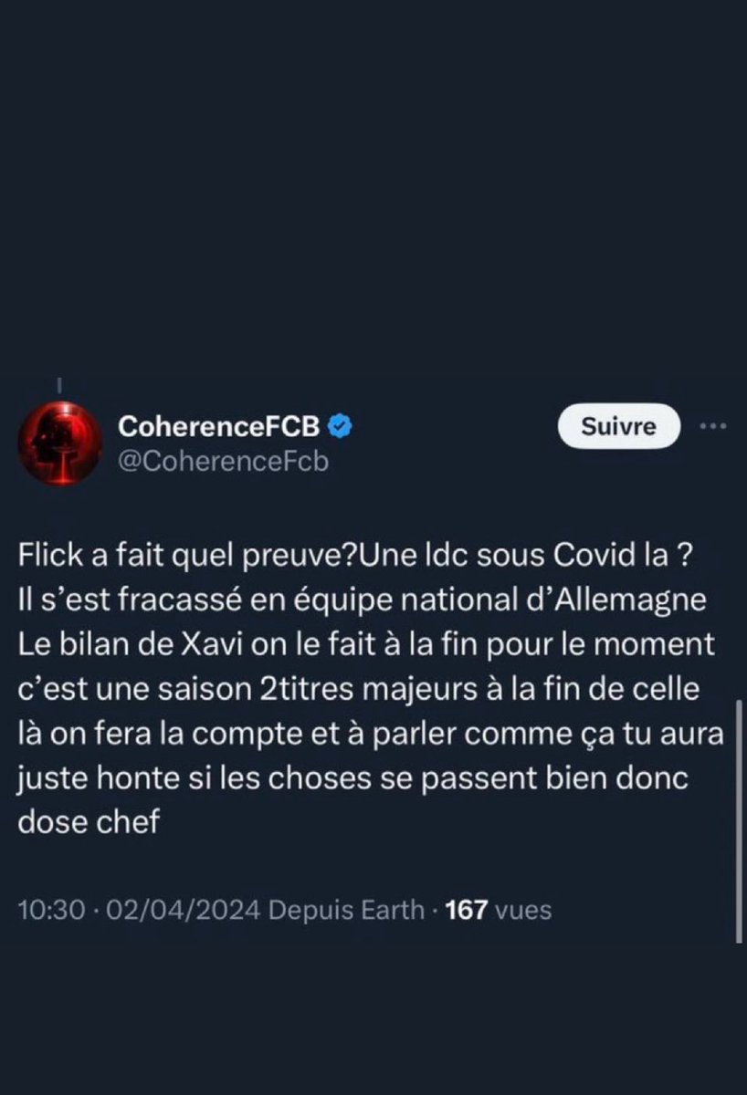 CoherenceFcb's tweet image. Un seul et dernier poste sur ce propos que j’ai tenu parceque beaucoup me le demande
Oui je l’ai tenu et oui je l’assume des doutes sur Flick j’en ai eu et je l’assume
Je ne suis pas le genre de ga qui descende le coach en place pour en monter un autre donc oui peut être que…