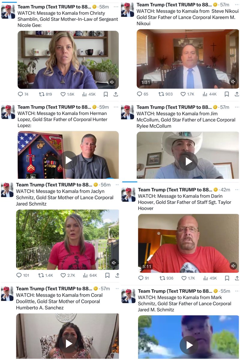 alx's tweet photo. Kamala and Biden are both attacking Donald Trump for showing up when invited by Gold Star Families.

Joe was also invited and didn’t bother to go.

Bold move picking a fight with Gold Star parents on the anniversary of the Afghanistan withdrawal that their admin botched.. https://t.co/QqLXfT1EFd
