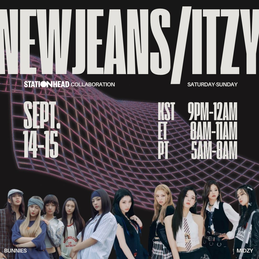 BunniesStation's tweet image. Get ready for our #NewJeansXITZY Streaming Collaboration 

📆 September 14th
⏰ 9pm - 12am KST
📻 Stationhead.com/Itztreaminglab @ITZTREAMINGLAB 

📆 September 15th 
⏰ 9pm - 12am KST
📻 Stationhead.com/c/bunnies

#NewJeans #뉴진스 #ITZY @ITZYofficial #BunniesOnAir @NewJeans_twt