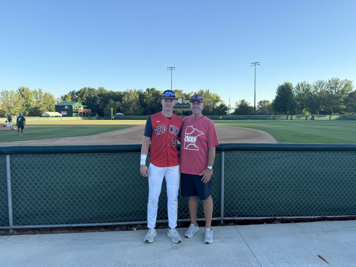 Outstanding <a href="/redwingaces/">RW Aces</a> season ends. Had to grab a moment, as the guy on the right (Grandpa) played for Green Isle as an 18 yr old, before signing with MN Twins. Guy on the left, plays at the Yard, at 18, in the state tourney before heading back to Augustana. <a href="/GI_Irish/">Green Isle Irish</a> #TownBall