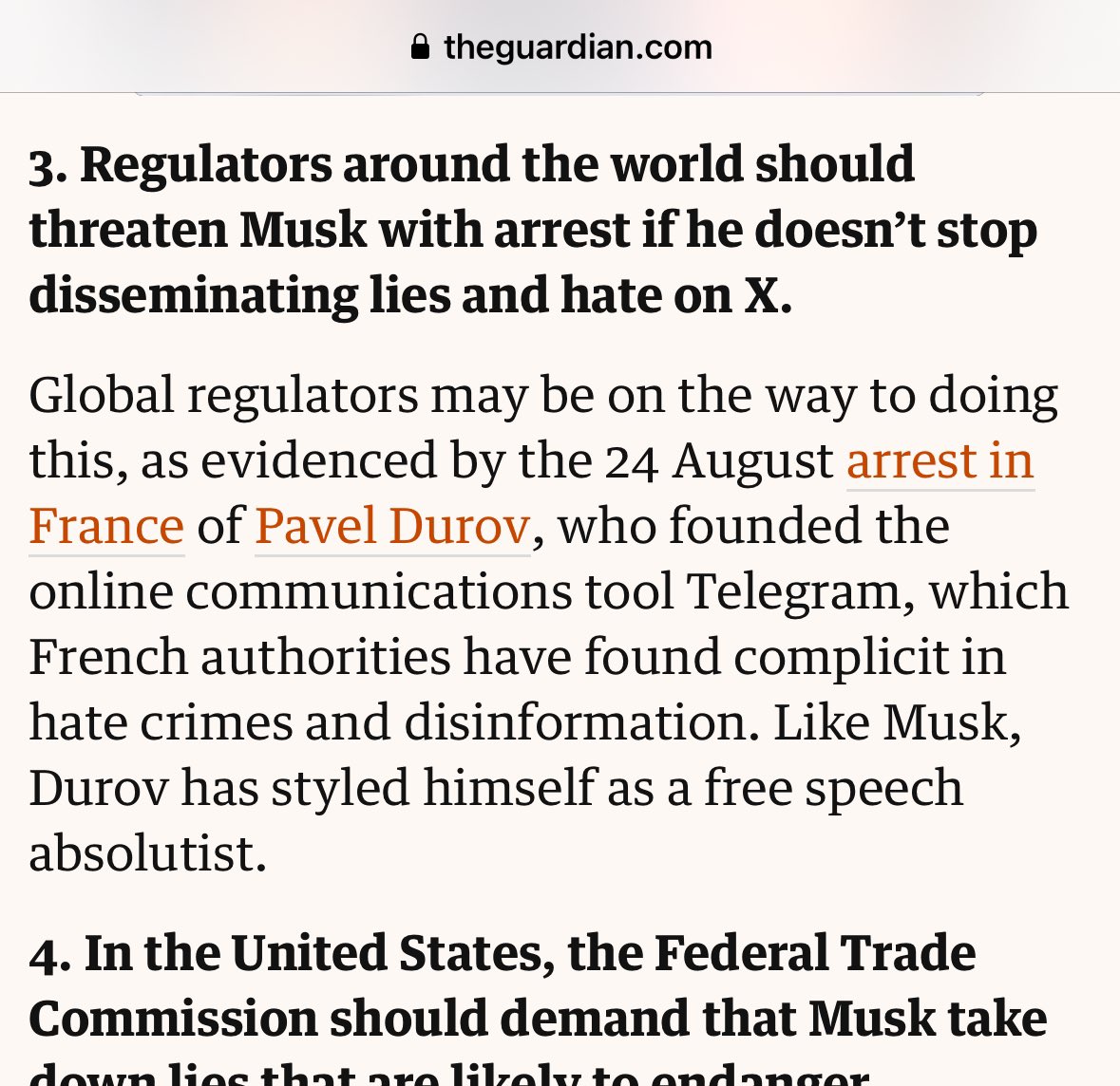 this is the third time in two weeks the guardian has requested the arrest of elon musk for refusing to censor political speech