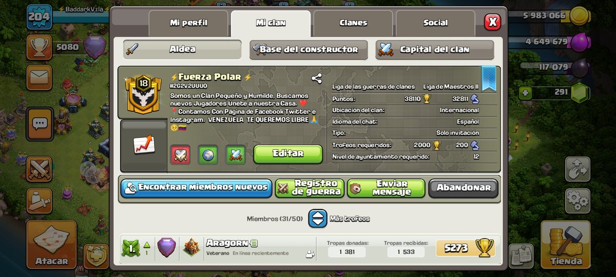 Heyyyy Vente Ayúdanos a seguir creciendo somos un Clan Pequeño pero somos unos guerreros de los buenos Vente te esperamos.!🔥💪💪
Aplica El nivel q sea aquí todos son bienvenidos 
link.clashofclans.com/es?action=Open…