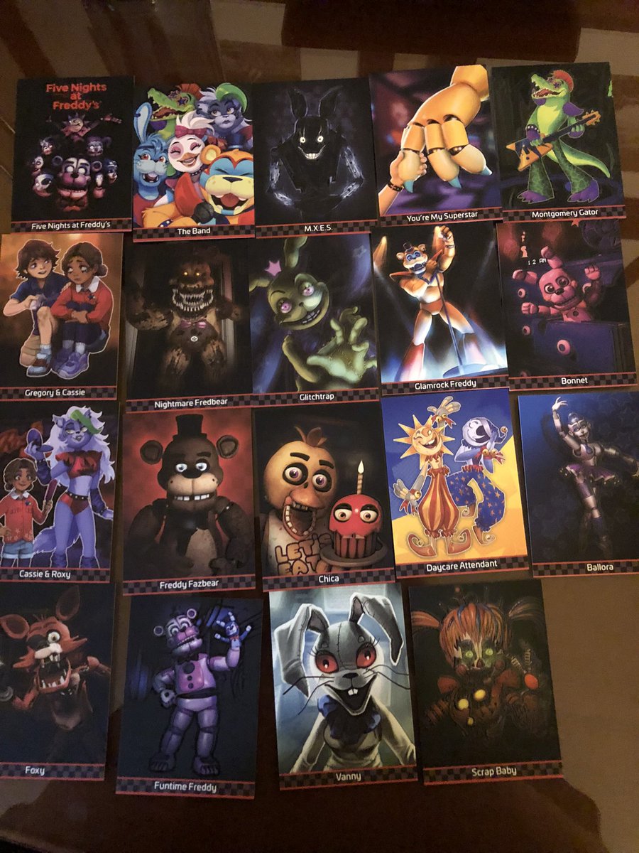 MrSlothTheThird's tweet image. Fnaf trading cards from the fnaf PAX booth #FNAFPAXWEST #HappyBirthdayFreddy #PAXWest2024