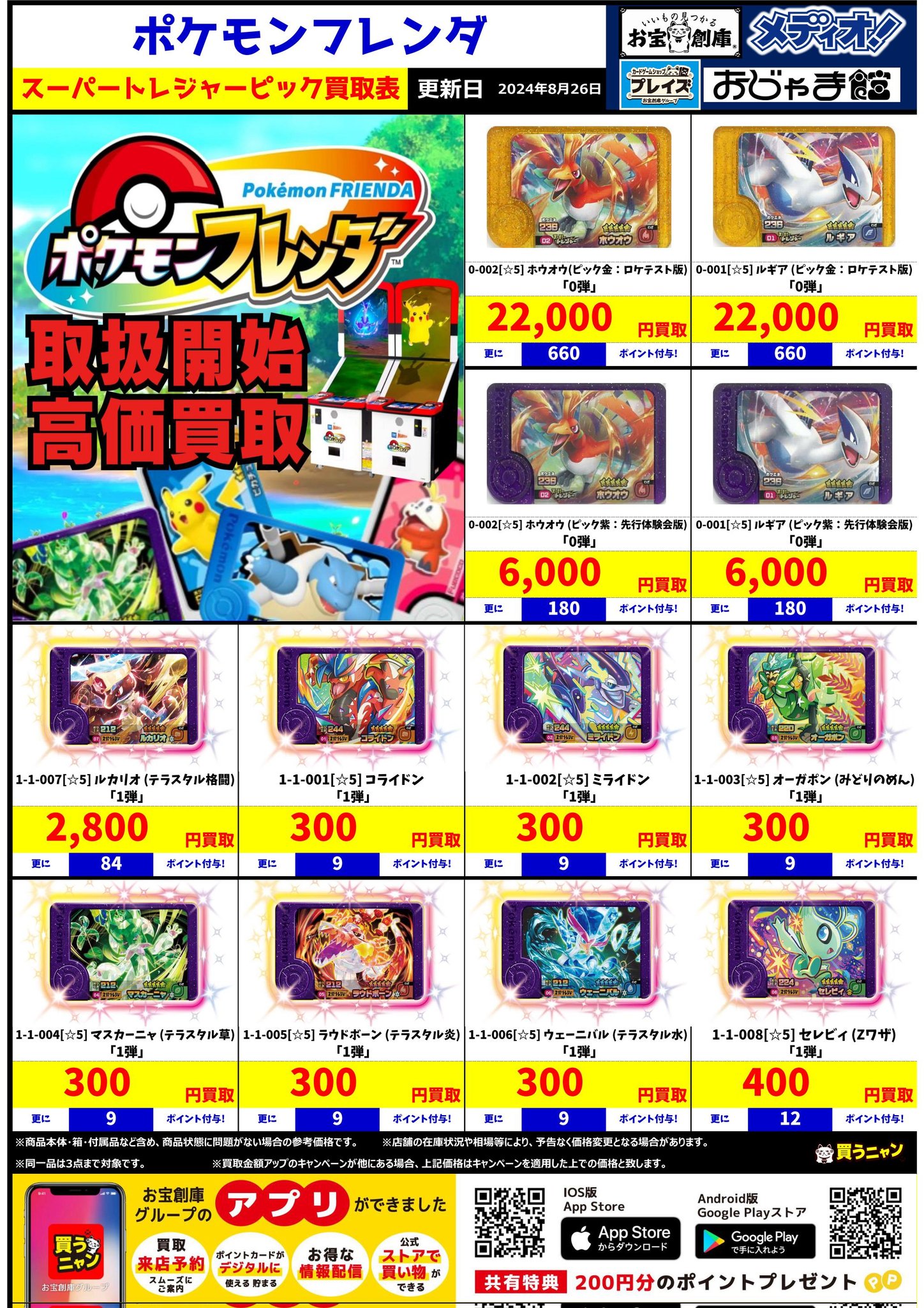 新品　ポケモンフレンダ　ミライドン　コライドン　ホウオウ　ルギア　レックウザ 27⁄Б209☆ポケモン フレンダ 星5 まとめ売り☆コライドン／ミライドン