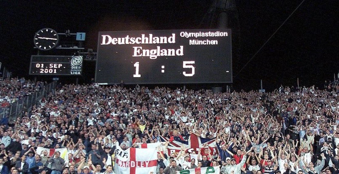 23 YEARS AGO TODAY: One of our greatest ever performances as we thumped Germany 5-1 in Munich. 

What a photo, what a night! 😍🏴󠁧󠁢󠁥󠁮󠁧󠁿