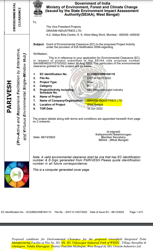SnehasishFP's tweet image. Aditya Birla Group Entity - Grasim Industries upcoming paint manufacturing plant in Kharagapur  is progressing well. Brand - Birla Opus

Src-Annual Report 23-24 
grasim.com/Upload/PDF/gra…

grasim.com/Upload/PDF/env… 

#westbengal #KGP #India #ABG #Birla
