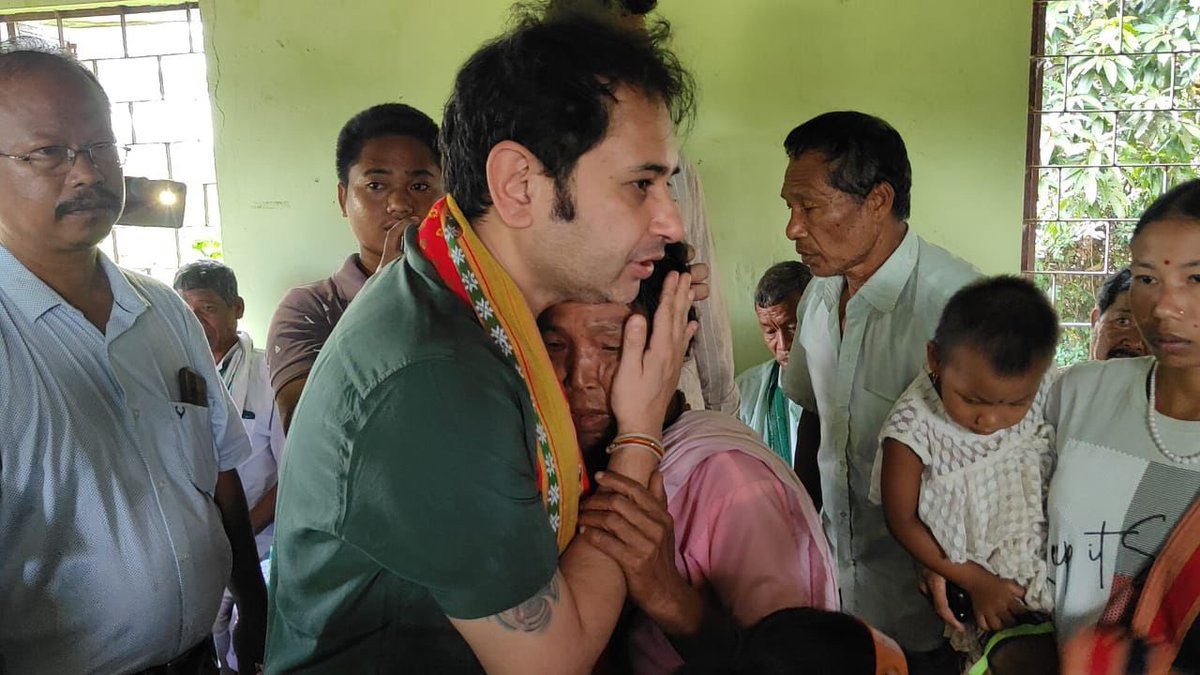 PradyotManikya's tweet photo. Went to Singilwng Kami and met the affected people there . Crops damaged homes destroyed - there is a lot we have to do together . We have arranged food clothes and I also gave 50,000 from my personal side to ensure that some immediate basic requirements can be given till adequate compensation arrives