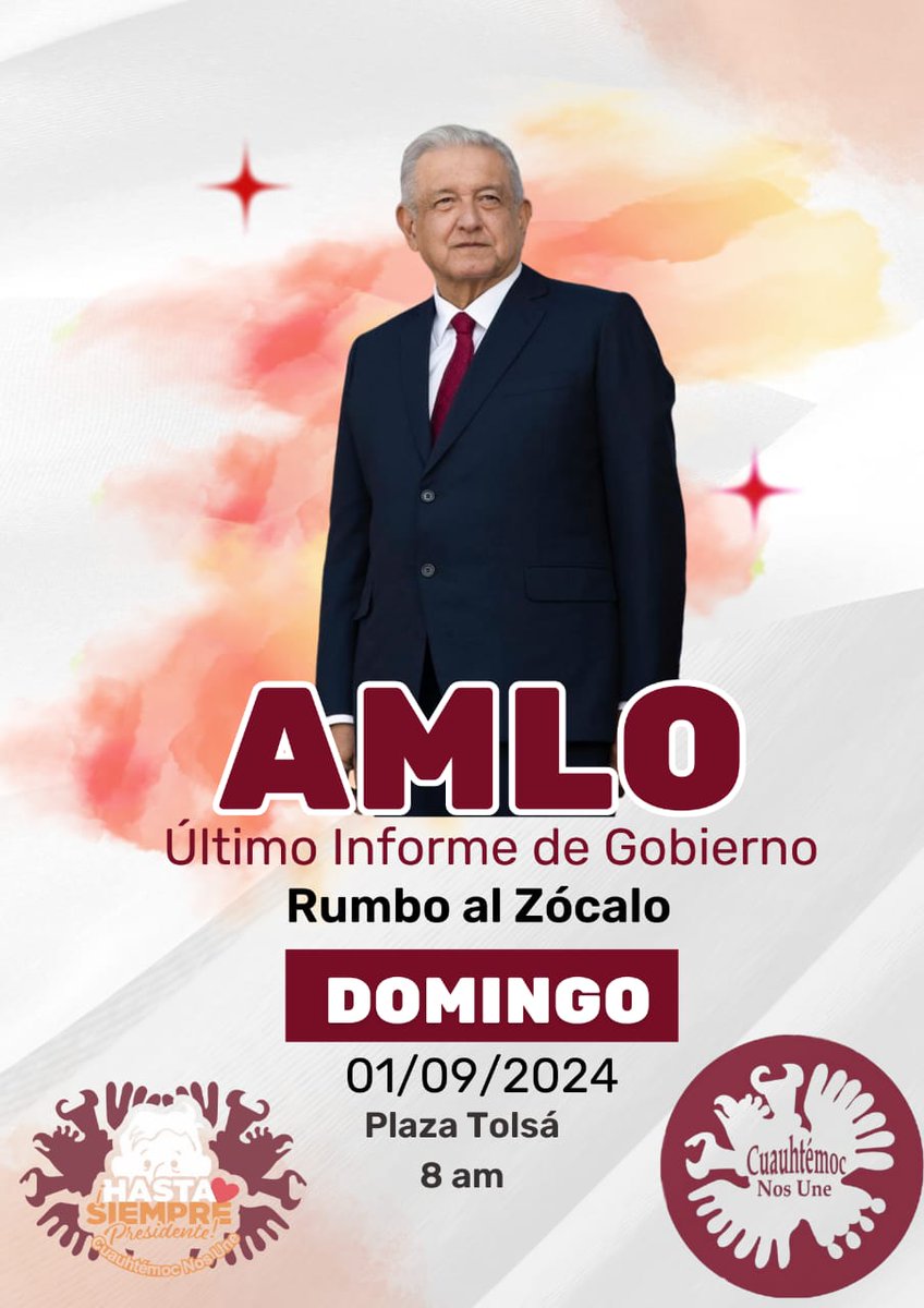 CuauhtemocRed's tweet photo. ¡Nos vemos mañana compañer@s!

#HastaSiemprePresidente #AmorConAmorSePaga #RedCuauhtémocNosUne https://t.co/zrGEYV5kvO
