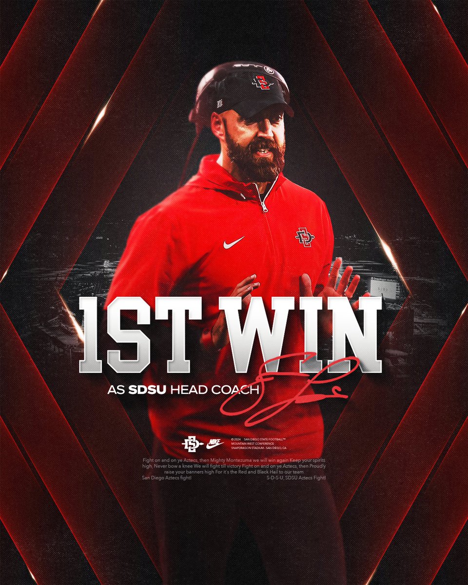 AztecFB's tweet photo. .@TheHC_CoachLew notches his first W at @SDSU ‼️

#AztecFAST🍢 x #BeTheA1pha🐺 https://t.co/Qlbz1WNSWA