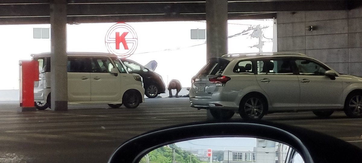 今どきホムセンの屋上の駐車場で整備する人いるんだね。
