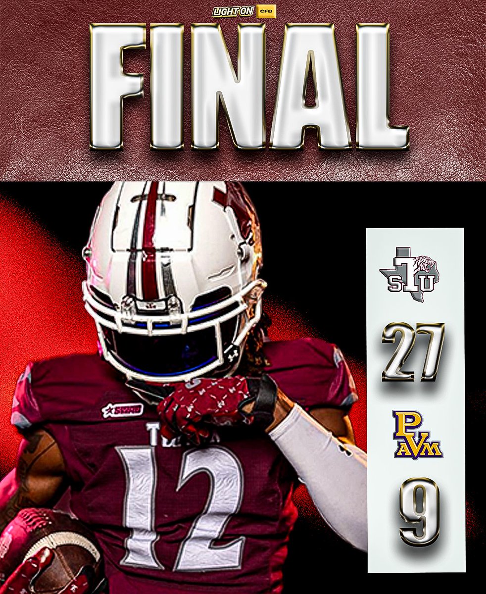 LIGHT ON COLLEGE SPORTS (@lightonsports) on Twitter photo FCS Final: Texas Southern shocks Prairie View 27-9 in the Labor Day Classic ๐
#TheSauceU <a href="/TSUFootball/">Texas Southern Football</a> FCS Final: Texas Southern shocks Prairie View 27-9 in the Labor Day Classic ๐
#TheSauceU <a href="/TSUFootball/">Texas Southern Football</a>