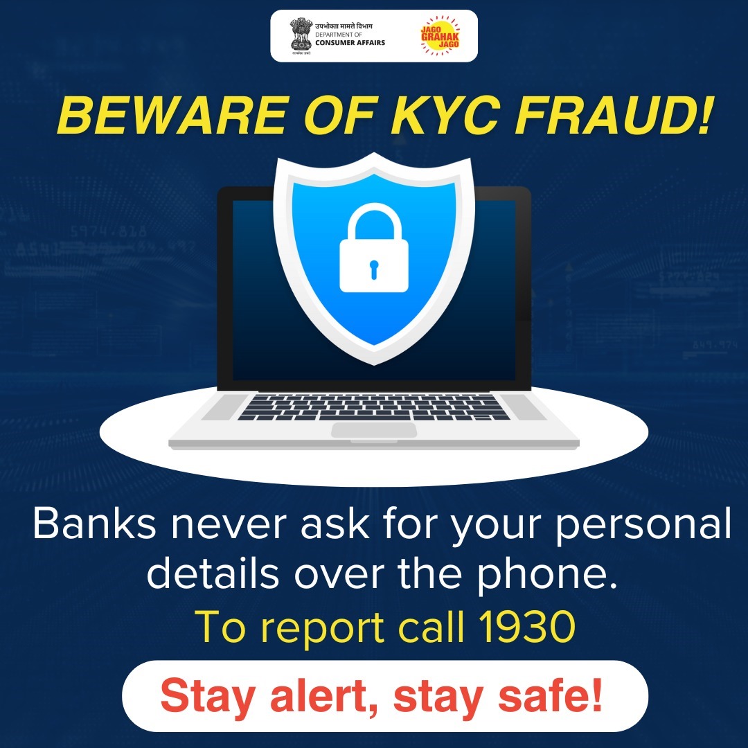 jagograhakjago's tweet photo. Do not fall for fraudsters posing as bank representatives or customer care executives who may ask for your KYC details via calls or SMS. #CyberFrauds #KYCfrauds #ConsumerAwareness https://t.co/vbtXdmVwaf