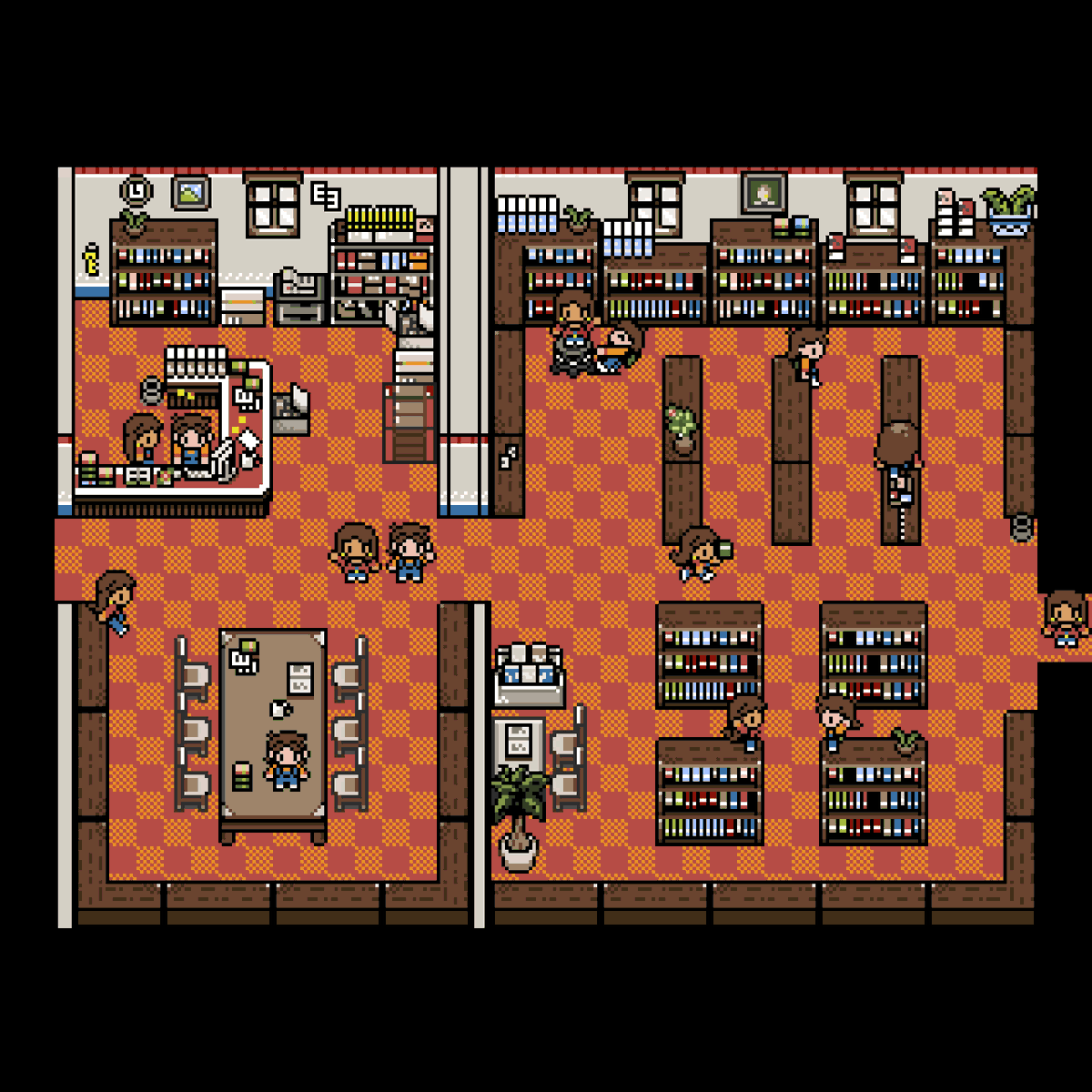 LoamBrownGames's tweet photo. What's up gang! Whose down for some fun in the Library. Let's read some books and learn some fucking shit! Yeah!!! This is basically a rough draft of a level, so if you have any recommendation's on how to improve it please tell me! Anyway, thanks everyone! And have a happy Saturday!

#pixelart #indiedev #screenshotsaturday