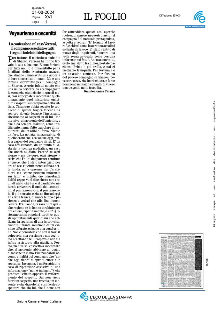 Omicidio Sharon: la confessione dell’omicida ha posto fine allo strisciante ma implacabile linciaggio mediatico di Sergio Ruocco, compagno della vittima. Indifferente al dichiarato e riconosciuto suo alibi di ferro, il circo mediatico non ha mai mollato la presa: era lui, ad ogni