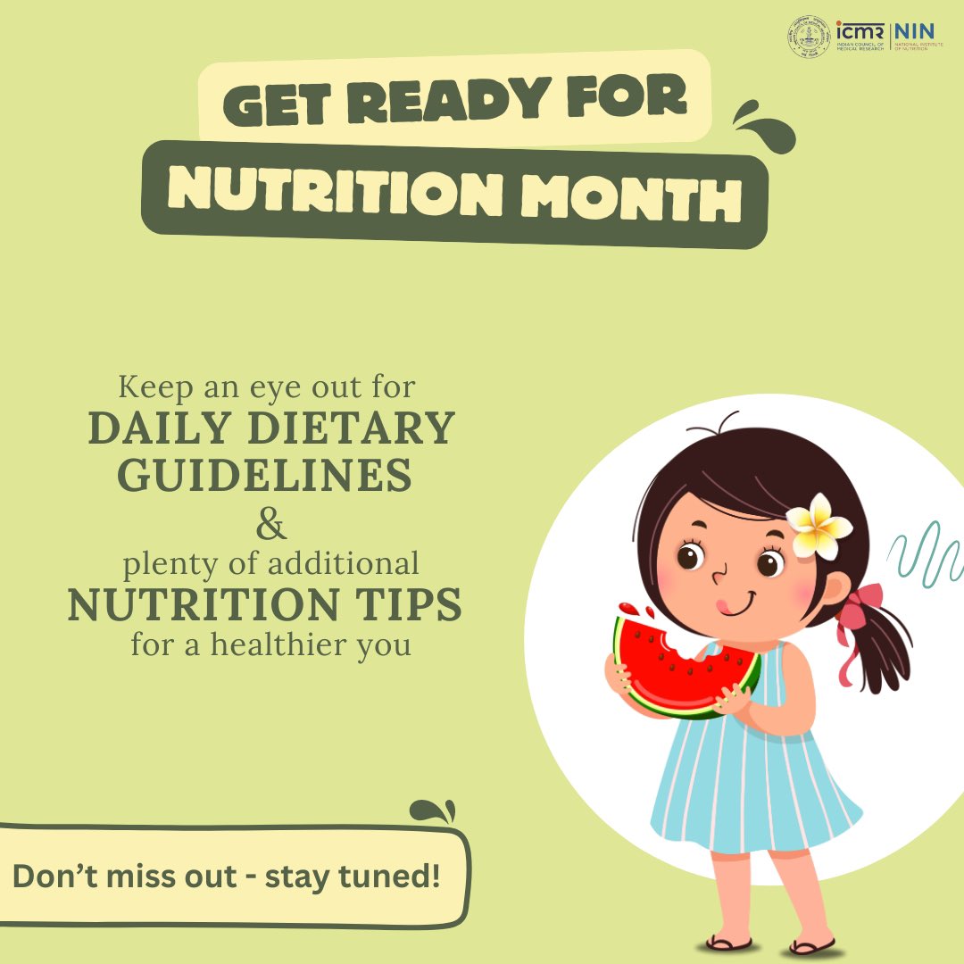 ICMR - National Institute of Nutrition (@icmrnin) on Twitter photo This #PoshanMaah, let’s raise awareness about the vital role of nutrition in maintaining health and well-being.
Theme- Nutritious Diets for Everyone
#NationalNutritionMonth <a href="/ICMRDELHI/">ICMR</a> <a href="/DeptHealthRes/">Department of Health Research, MoHFW</a> <a href="/MoHFW_INDIA/">Ministry of Health</a> <a href="/MinistryWCD/">Ministry of WCD</a> <a href="/LetsFixOurFood/">Let's Fix Our Food</a> This #PoshanMaah, let’s raise awareness about the vital role of nutrition in maintaining health and well-being.
Theme- Nutritious Diets for Everyone
#NationalNutritionMonth <a href="/ICMRDELHI/">ICMR</a> <a href="/DeptHealthRes/">Department of Health Research, MoHFW</a> <a href="/MoHFW_INDIA/">Ministry of Health</a> <a href="/MinistryWCD/">Ministry of WCD</a> <a href="/LetsFixOurFood/">Let's Fix Our Food</a>