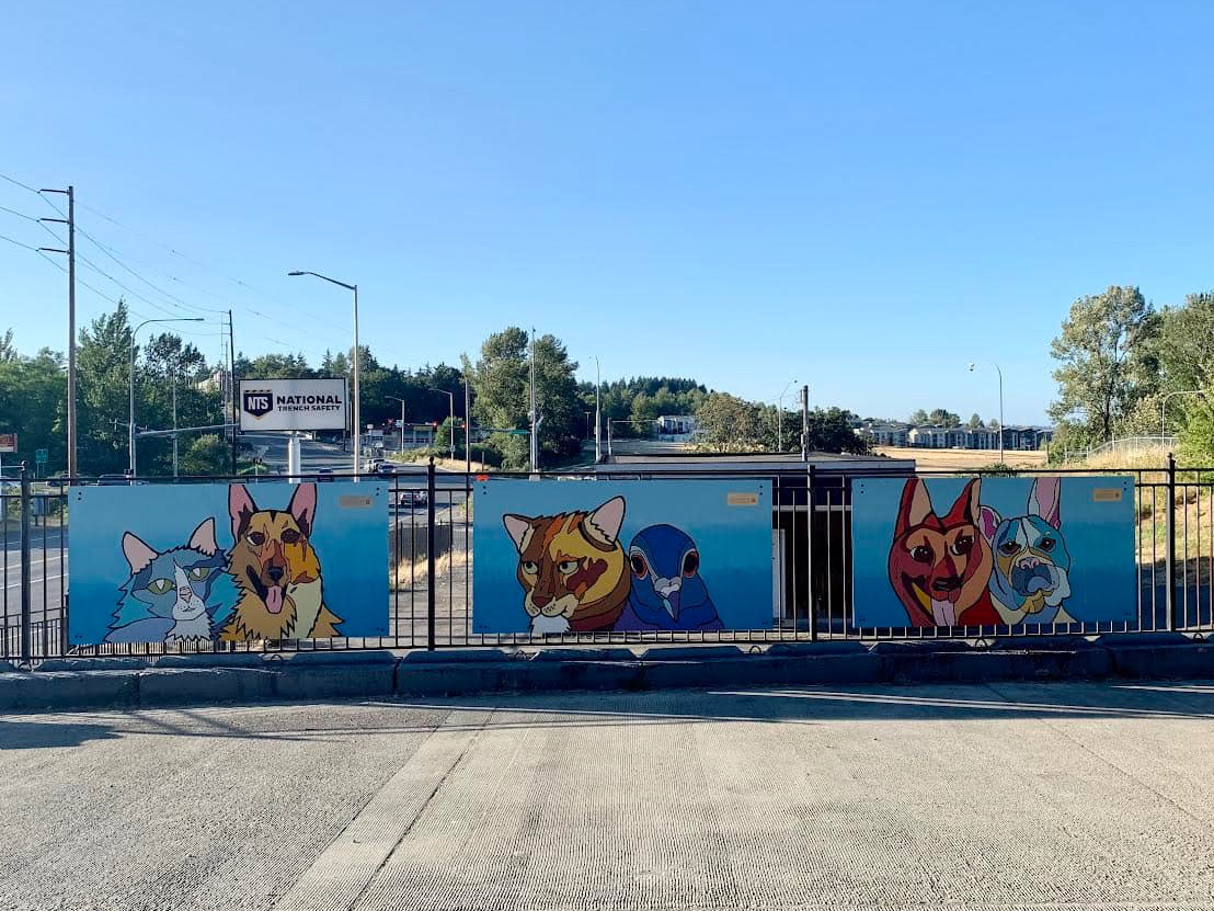 Our completed community art murals featuring 6 beloved animals interred at the Seattle-Tacoma Pet Cemetery est. 1950, a King County Landmark on Kent's West Hill. Right off I-5. Take Exit 149 SR-516 going East, then South on Military Rd S. 😍 <a href="/kcexec/">King County Executive</a> <a href="/KCCouncil/">King County Council</a> <a href="/KCDNRP/">King County Natural Resources and Parks</a> <a href="/cityofkent/">City of Kent</a>