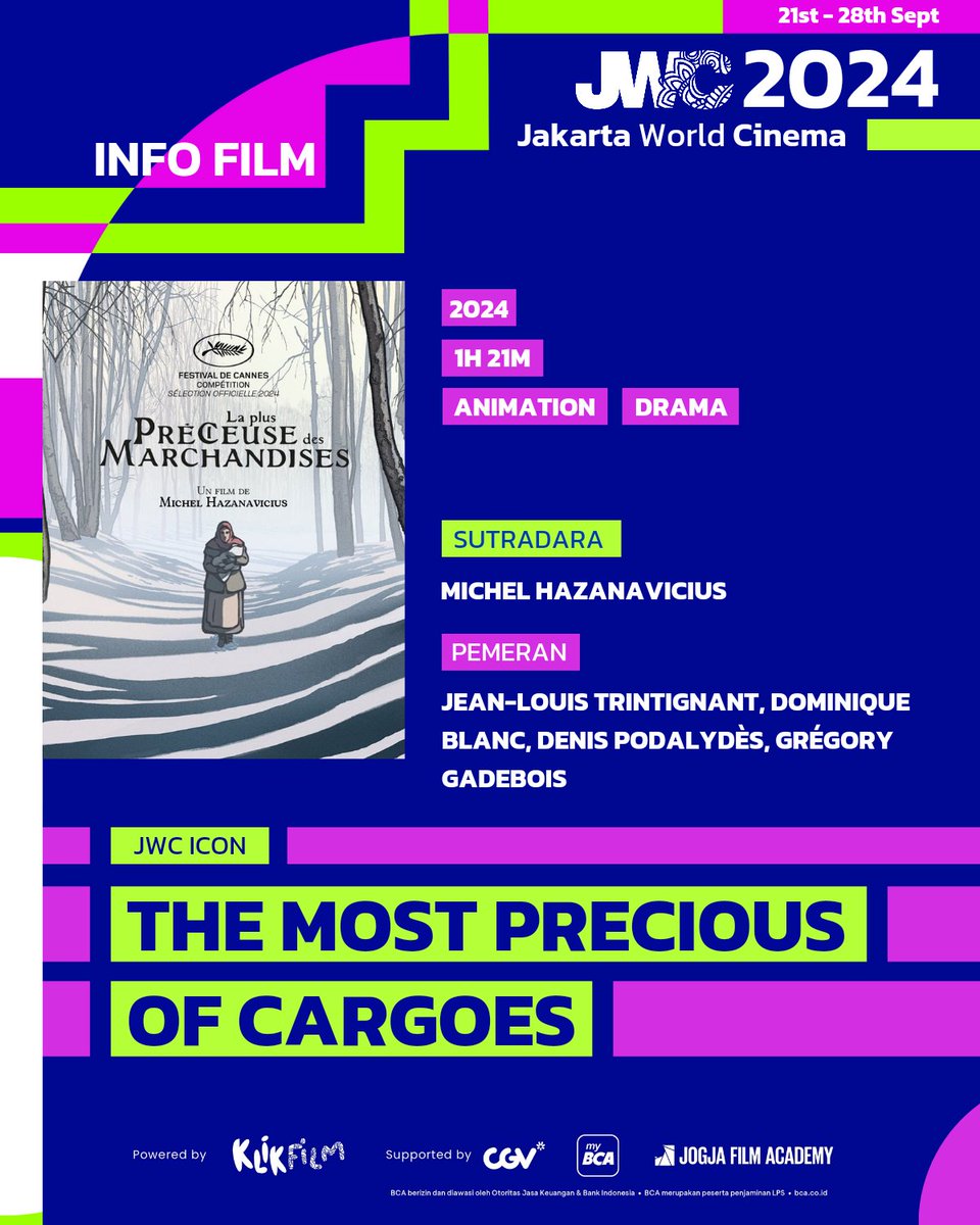 jktworldcinema's tweet photo. The Most Precious of Cargoes karya Michel Hazanavicius adalah kisah menyayat hati berlatar holocaust. Pengisi suara film animasi ini adalah Jean-Louis Trintignant, Dominique Blanc, Denis Podalydès & Grégory Gadebois.
#JakartaWorldCinema #JWC2024
#KlikFilm #CGV #GetReadyForJWC https://t.co/AJgpuqIRKc