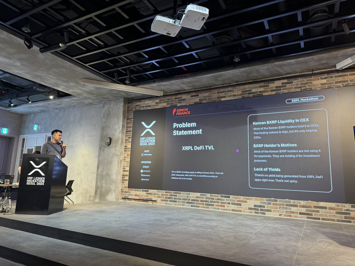 emy_wng's tweet image. #XRPLHackathon #Seoul
Kimchi Finance pitched their DeFi product to unlock CEX held XRP holdings for on chain transactions. 
Love the name!! 🌶️