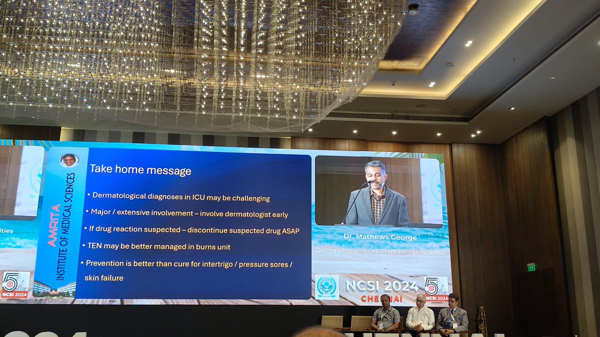 NCSI 2024 (@ncsi2024) on Twitter photo Dermatological manifestations in ICU are not always benign. Prompt involvement of the dermatologist, utility of burns unit in case of extensive skin surface involvement would help in improving patients outcome. Very well conveyed by Dr Mathews George. #ncsi2024
<a href="/NCSIofficial/">Neurocritical Care Society of India</a> Dermatological manifestations in ICU are not always benign. Prompt involvement of the dermatologist, utility of burns unit in case of extensive skin surface involvement would help in improving patients outcome. Very well conveyed by Dr Mathews George. #ncsi2024
<a href="/NCSIofficial/">Neurocritical Care Society of India</a>