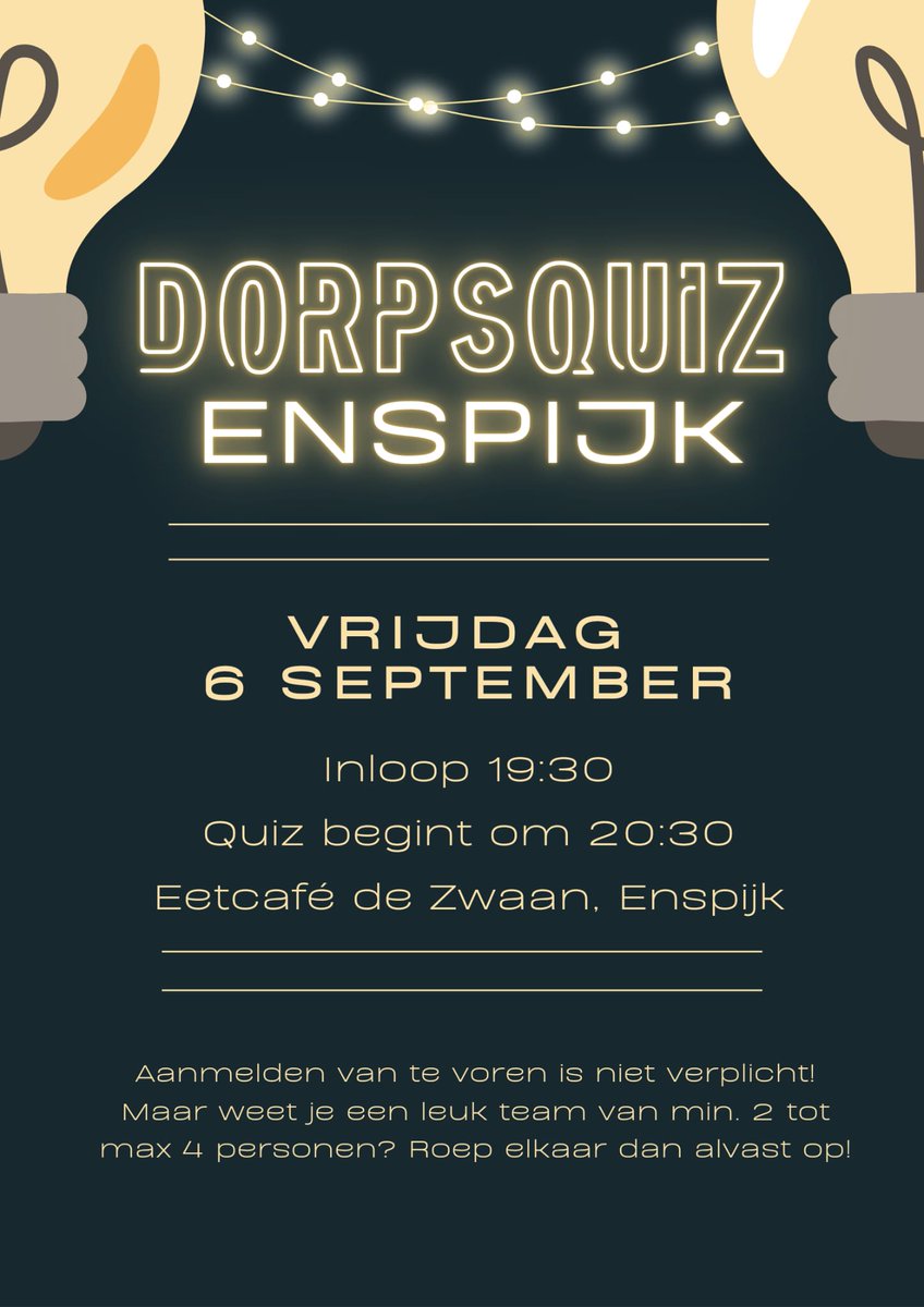 Aanstaande vrijdag 6 september met de maandelijkse dorpsborrel Enspijk (eerste vrijdag van de maand) wordt er een leuke DORPSQUIZ georganiseerd.