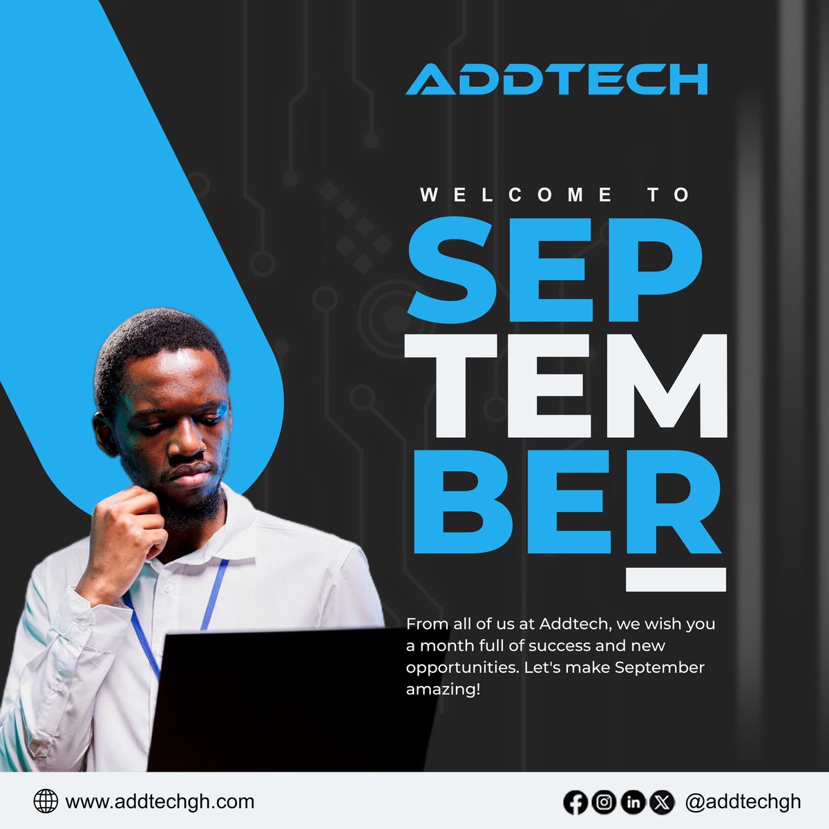 AddtechLimited's tweet image. Welcome, September! Here&apos;s to new opportunities and success this month. Let&apos;s make it amazing together! 💼🚀 #AddTech #NewMonth