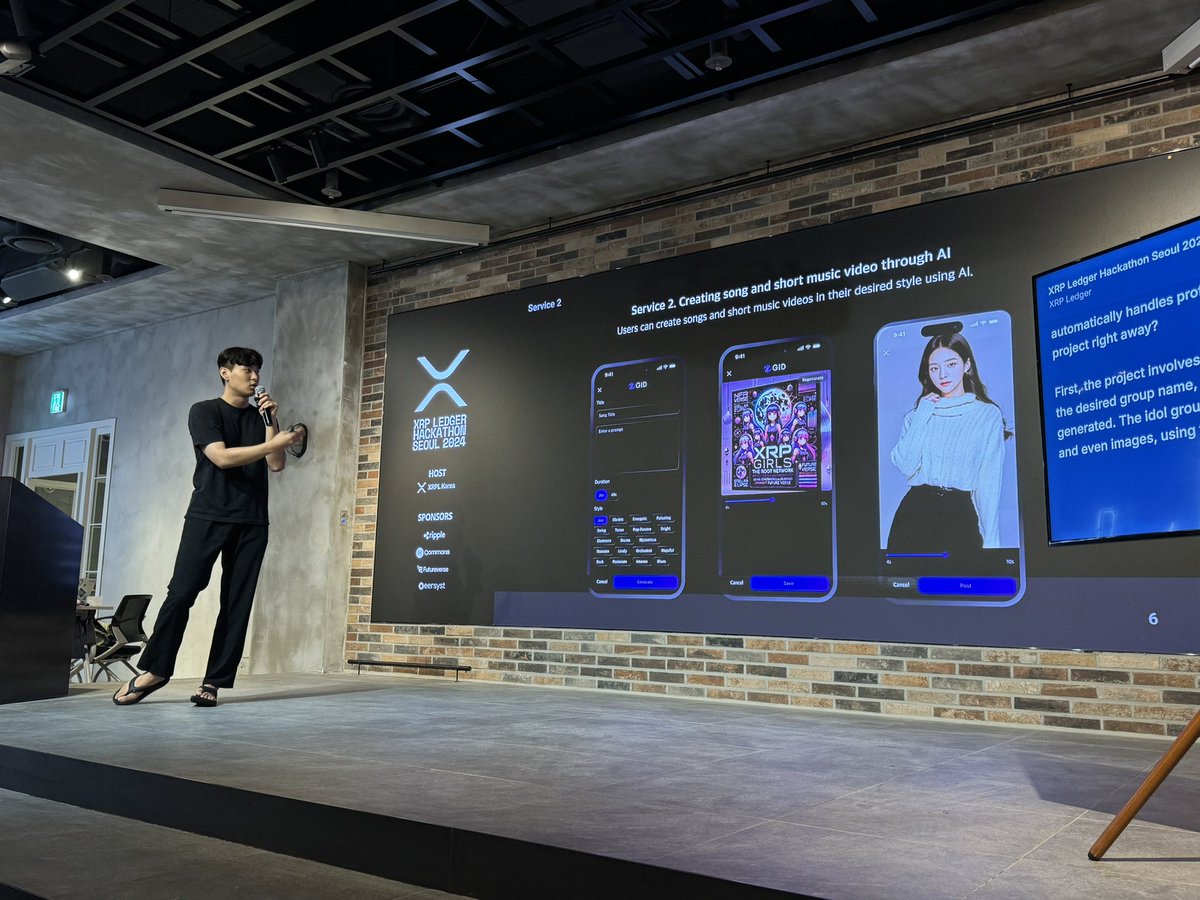 emy_wng's tweet image. 生成AIでバーチャルアイドルを作成して、生成された音楽などのコンテンツでマネタイズし、オンチェーンで取引を全て完結できる、生成AIアイドルのディストリビュータービジネス、面白い😀
デモでは「XRP Girls」というアイドルを速攻生成😂
#XRPLHackathon #TheRootNetwork #Seoul
