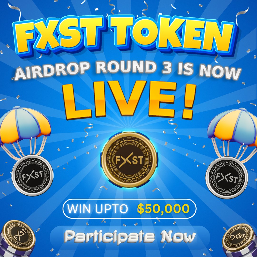 🚀 FXST $50,000 Airdrop Round 3 is LIVE! 🚀

Complete tasks, refer friends, and start winning big! 💰

📢 Like, Retweet &amp; Comment
⏰ Start Date: 01-09-2024
🔚 End Date: 05-09-2024 (12:00 PM IST)
🪙 Distribution Date: 07-09-2024

👉 Join Now: t.me/fxstairdropbot

#FXST