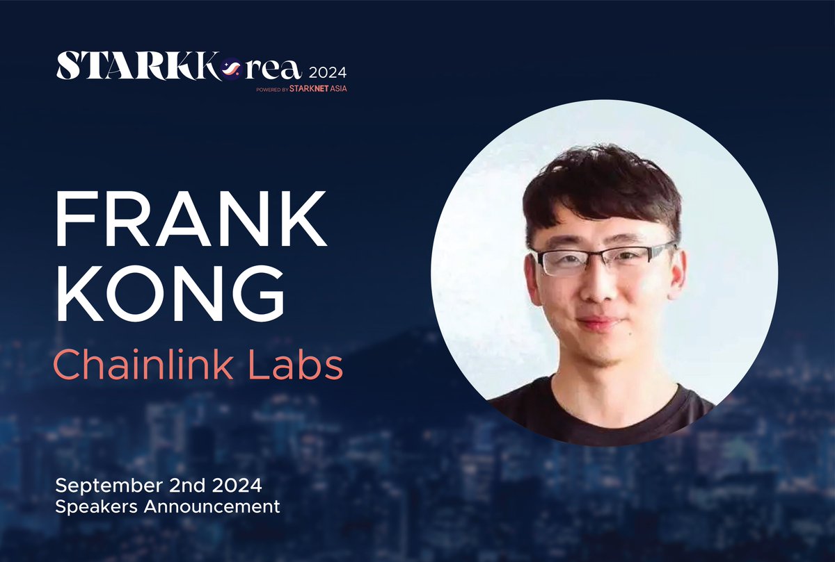 Starknet_Asia_'s tweet photo. 🎤 Speaker Announcement for #StarkKorea2024! 🎤

We're excited to have Frank Kong(@AlongHudson) from @chainlinklabs   join us as a speaker! 

He’ll be discussing Build a Cross-chain NFT with CCIP—a fascinating topic for anyone interested in the future of cross-chain interoperability. 🚀

🔗 RSVP now: https://t.co/v1akUpjZ6I

🗓️ See you on September 2nd!