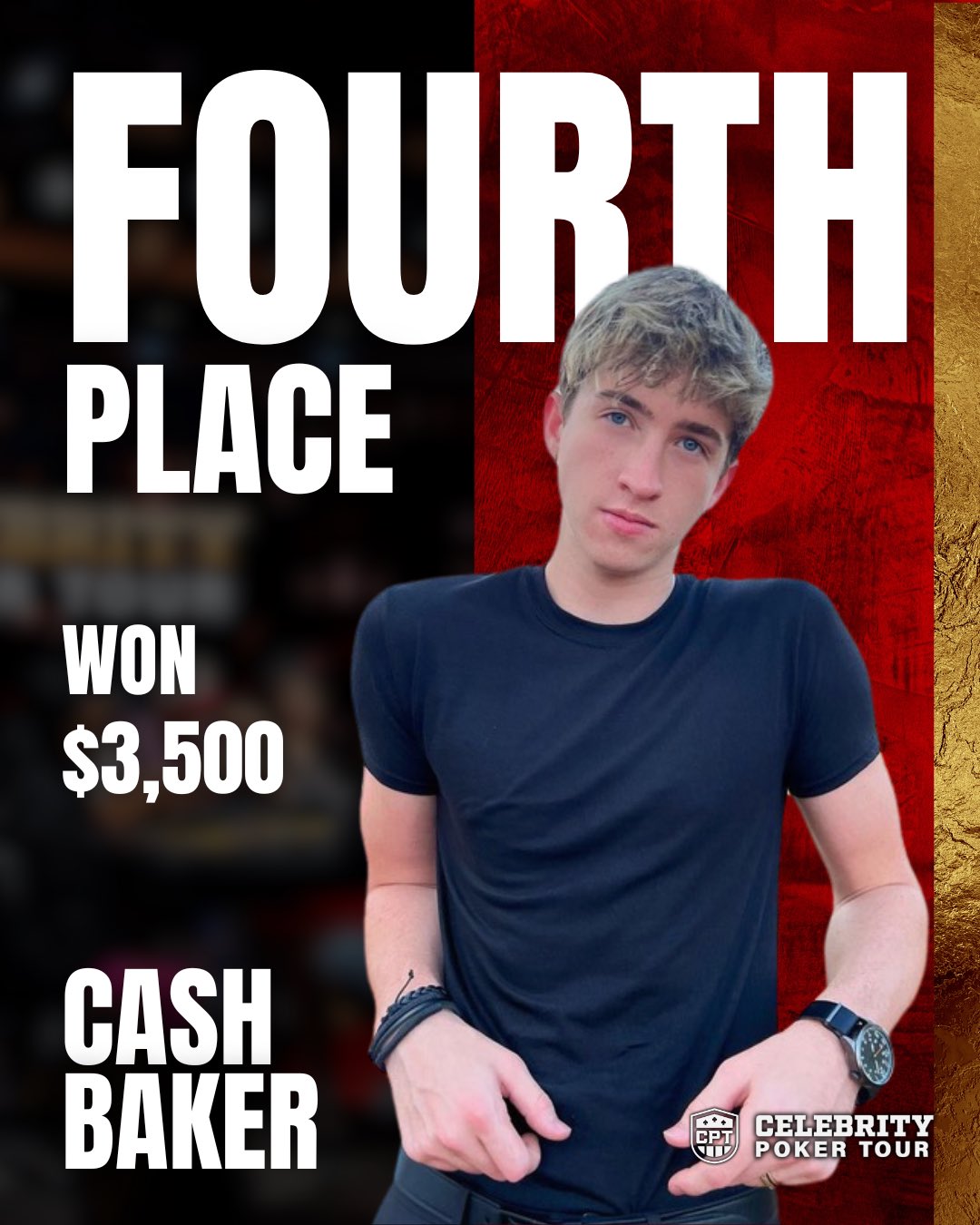 Celebrity Poker Tour on X Coming in 4th place is cashbaker Watch the final table live on the Celebrity Poker Tour YouTube CelebrityPokerTour Poker https t l3hph0c3T9 X