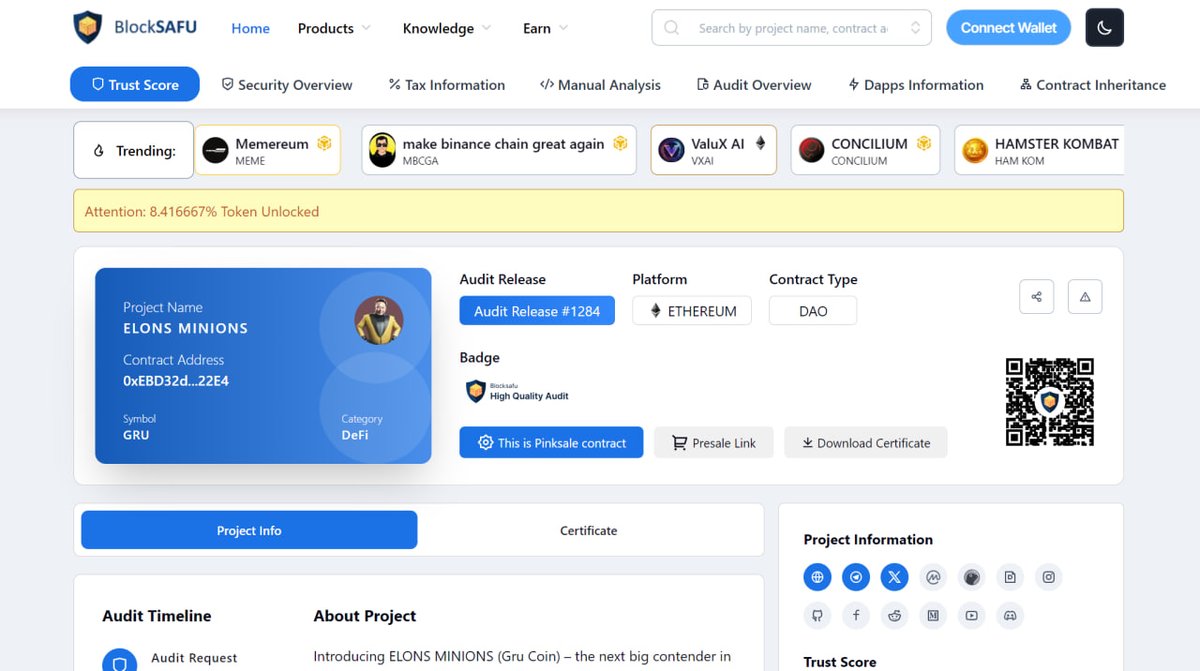 BlockSAFU (@blocksafu) on Twitter photo Congratulation to ELONS MINIONS
that passed Audit Process By BlockSAFU
NAME : ELONS MINIONS (GRU)
X/Twitter : <a href="/Elons_Minions/">ELONS MINIONS</a>
Website : grucoin.net
Telegram : t.me/ELONS_MINIONS
Audit : blocksafu.com/audit/0xEBD32dā¦
Pinksale : pinksale.finance/launchpad/etheā¦
#Audit #BlockSAFU Congratulation to ELONS MINIONS
that passed Audit Process By BlockSAFU
NAME : ELONS MINIONS (GRU)
X/Twitter : <a href="/Elons_Minions/">ELONS MINIONS</a>
Website : grucoin.net
Telegram : t.me/ELONS_MINIONS
Audit : blocksafu.com/audit/0xEBD32dā¦
Pinksale : pinksale.finance/launchpad/etheā¦
#Audit #BlockSAFU