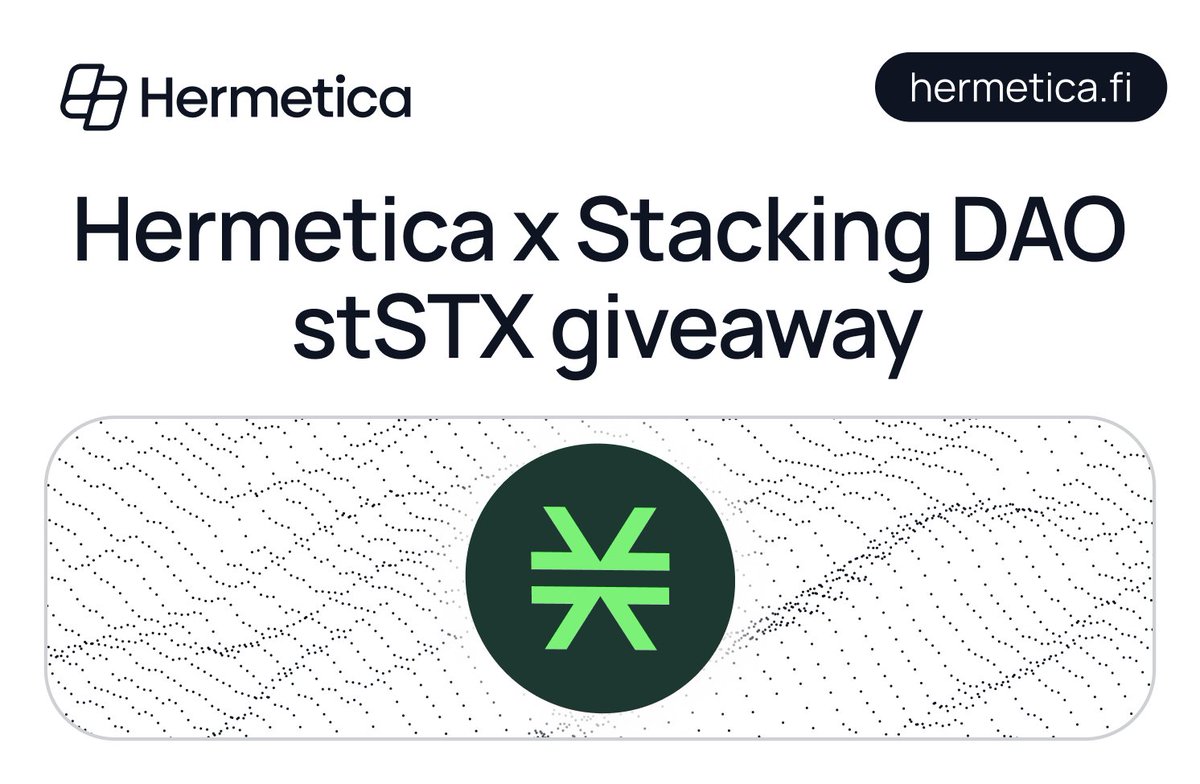 🚨 stSTX GIVEAWAY 🚨

Hermetica will join @StackingDAO on the Sept. 3 Stacks DeFi show!

To celebrate we're giving away $150 in stSTX — $50 worth of $stSTX to 3 winners 🏆

To enter:
✦ Follow <a href="/HermeticaFi/">Hermetica</a> and <a href="/StackingDao/">Stacking DAO</a>
✦ Like this post
✦ RT this post