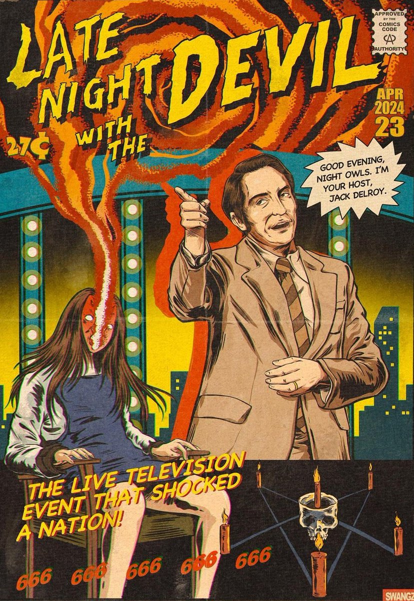 horrorlosers's tweet photo. LONGLEGS y LATE NIGHT WITH THE DEVIL, si fueran un cómic vintage. Por Swangzhel. https://t.co/nj64Ek5PHf
