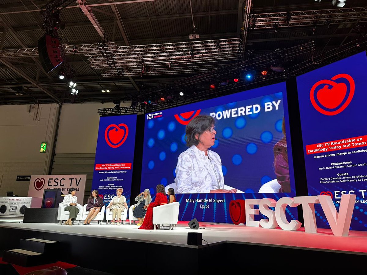 Maiy's tweet photo. Was a pleasure being part of ESC TV Roundtable on Cardiology Today and Tomorrow: women driving change in cardiology with some really amazing women thank you @escardio https://t.co/nyk3GBGhMx