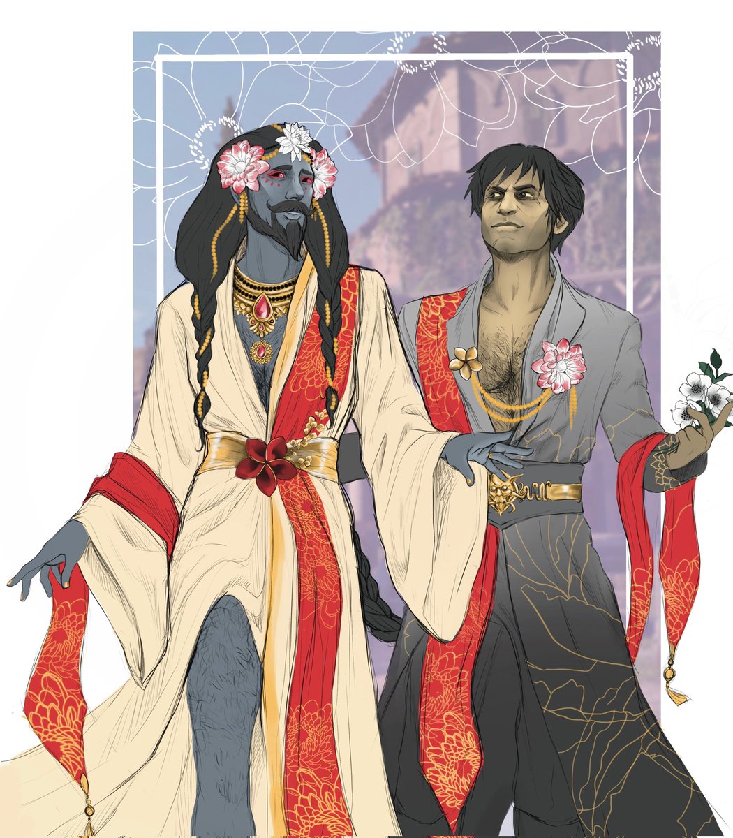the0verboss's tweet photo. My Durge Achaia and Gortash go to a Baldurs Gate Flower Festival...#gortash #durgetash #bg3fanart https://t.co/zsUOHDZtjp