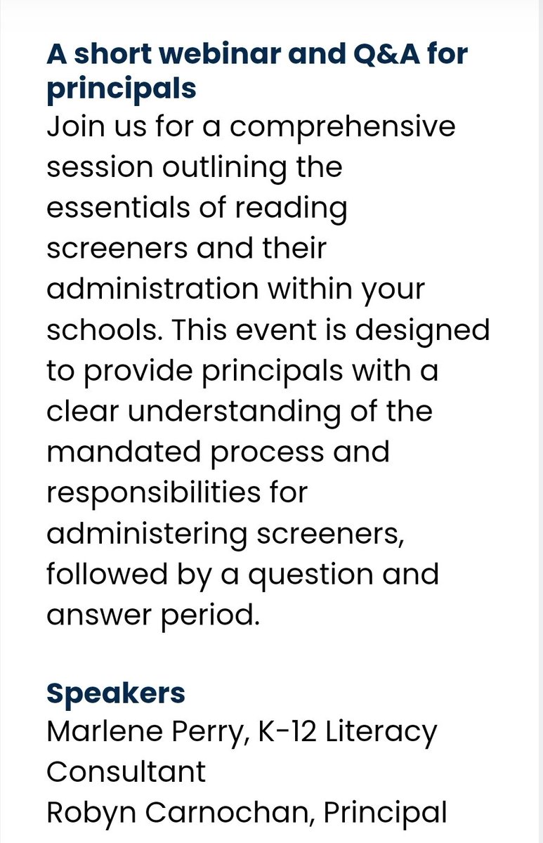 #Ontarioprincipal <a href="/ONlit_social/">ONlit.org</a> is hosting this event. Screeners: What principals need to know. Register at onlit.org