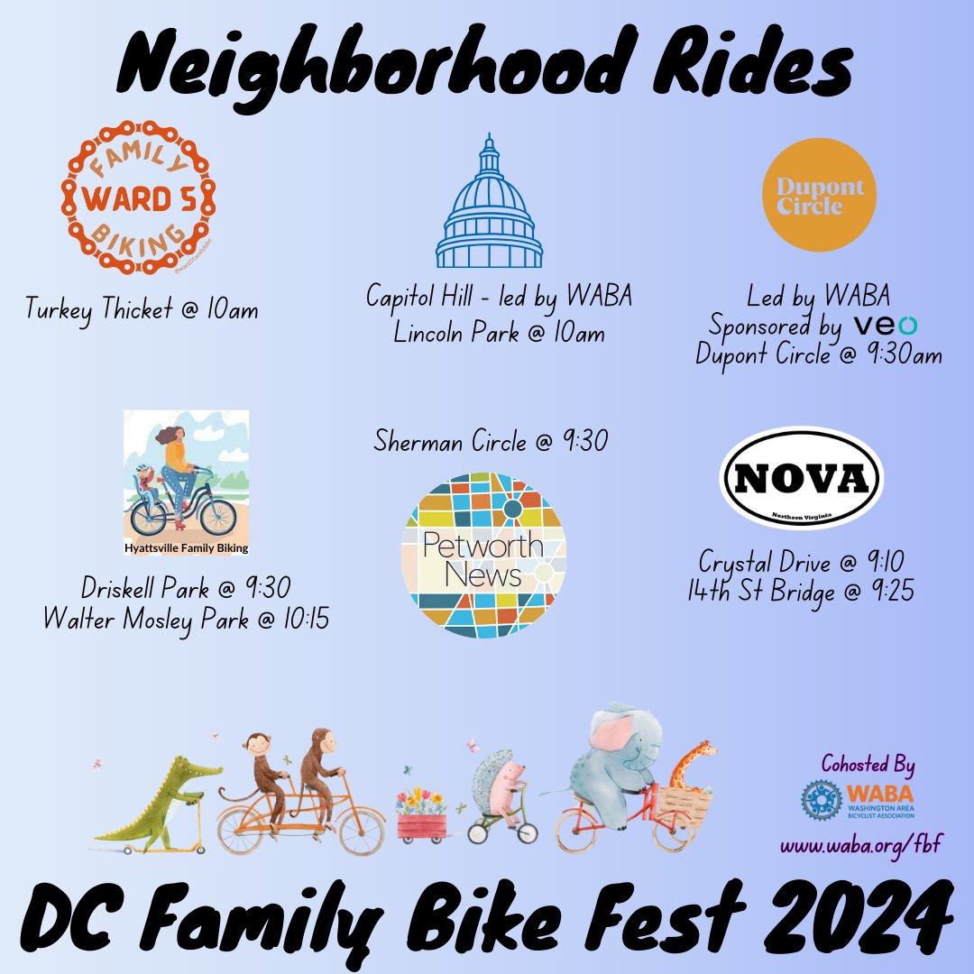 DC Family Biking (@dcfamilybiking) on Twitter photo Today's sneak peek: Neighborhood rides!! Best way to get to #BikeFest on Sunday, Sept. 8 is with friends. Ride over from these meetup points #bikedc
Not biking yet? No prob! Tanner Park is also accessible by <a href="/wmata/">Metro Forward</a>, on foot or by car and.... Today's sneak peek: Neighborhood rides!! Best way to get to #BikeFest on Sunday, Sept. 8 is with friends. Ride over from these meetup points #bikedc
Not biking yet? No prob! Tanner Park is also accessible by <a href="/wmata/">Metro Forward</a>, on foot or by car and....
