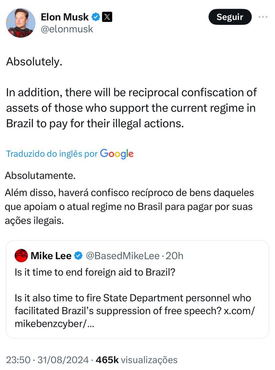 juliovschneider's tweet photo. Bom dia!

Que tal?

🚨 Elon Musk diz que os EUA vão cortar o envio de ajuda financeira ao Brasil e que “haverá confisco de bens daqueles que apoiam o atual regime brasileiro para pagar por suas ações ilegais”. https://t.co/A3vkObKuBH