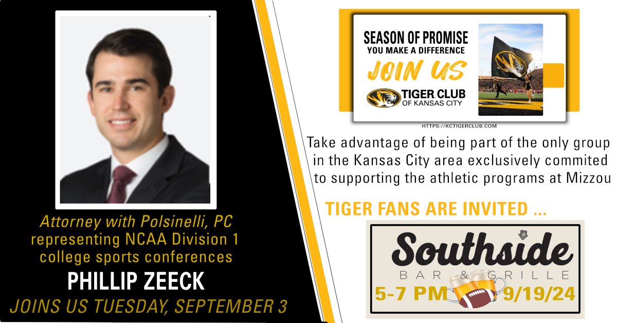 kctigerclub's tweet photo. The Intricacies of Conference Realignment is a 2024 hot topic. This fall Phil will be joining the B10 Conf. as Asst Gen. Counsel. He teaches amateur sports law at UMKC. Tiger Club member drive is underway. Join Us in support of Mizzou athletics. - https://t.co/2TfkWM4Be8 https://t.co/kE6Uqfj22u