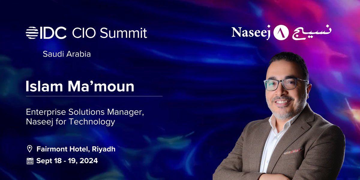 Join Naseej at the IDC CIO Summit 2024 to explore the future of AI-driven data management solutions. 

📅 September 18th 
🕕 12:40 pm &amp; 3:35 pm
📍 Marasem Ballroom, Fairmont  Hotel, Riyadh
 
Registration - bit.ly/4dXlUO0

@IDCMETAEVENTS
#Naseej
#IDCSAUDICIO
#AI