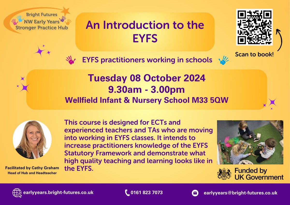 Want to learn more about Early Years then come to this FREE one day course and find out what high quality teaching and learning looks likes in the EYFS.  Book here: earlyyears.bright-futures.co.uk/funded-program…